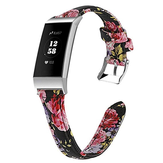 Fitbit charge 3/4 black floral strap - Fabulously Fit