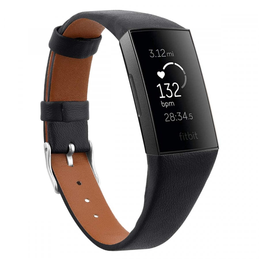 Fitbit Charge 3/4 black genuine leather strap - Fabulously Fit