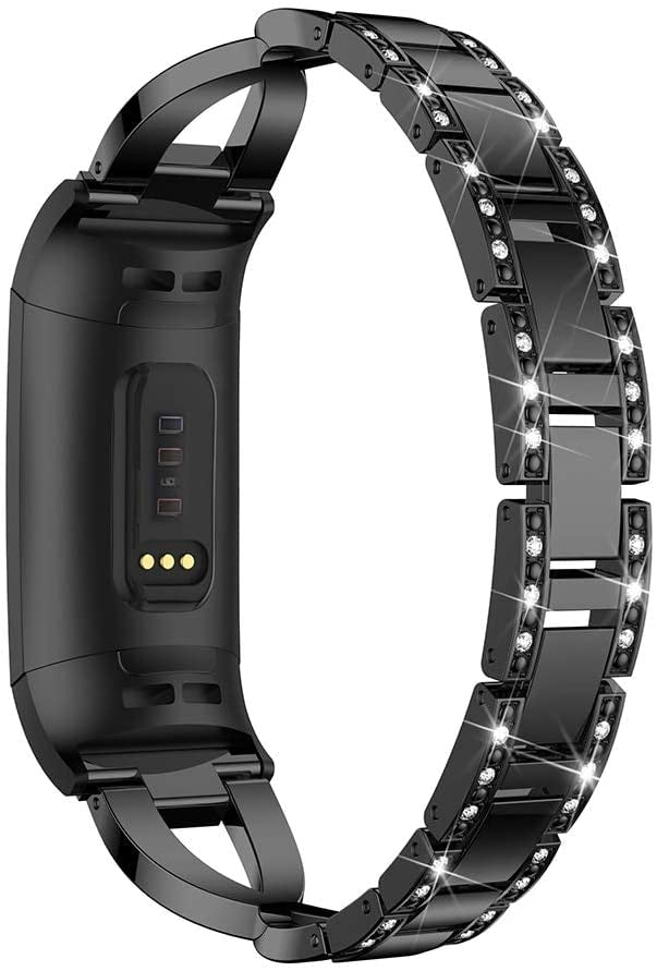 Fitbit Charge 3/4 diamanté black linked strap - Fabulously Fit