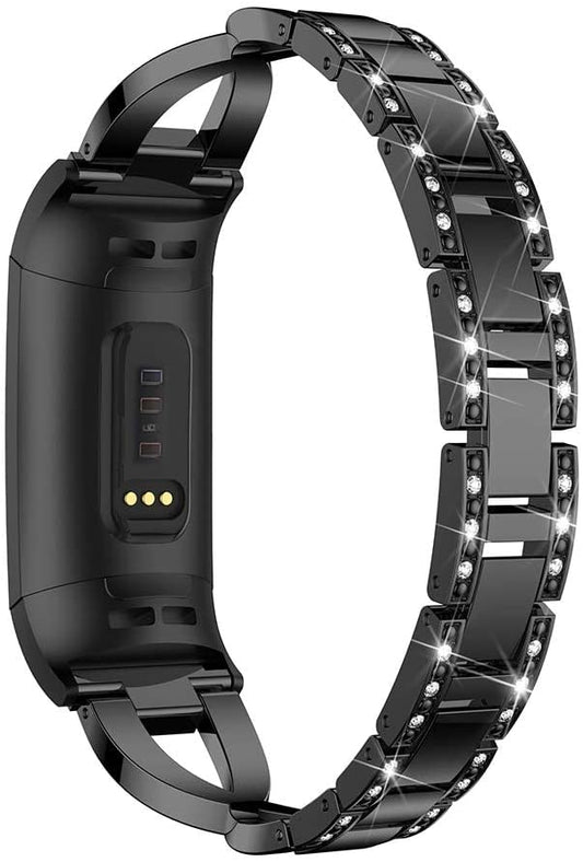 Fitbit Charge 3/4 diamanté black linked strap - Fabulously Fit