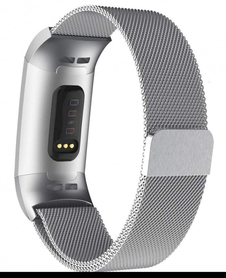 Fitbit charge 3/4 silver metallic strap - Fabulously Fit