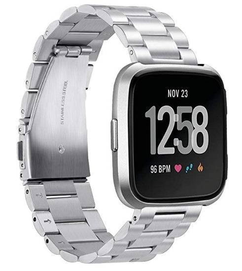 Fitbit Versa silver link stainless steel strap - Fabulously Fit