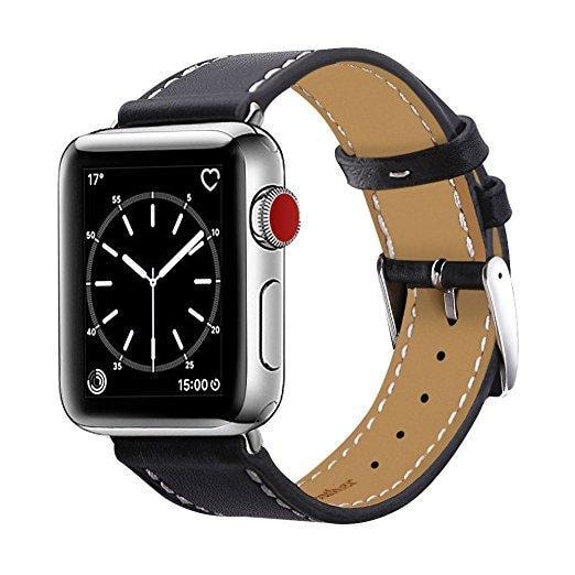 Apple watch black genuine leather strap - Fabulously Fit 
