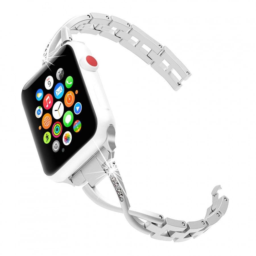 Apple watch silver diamanté linked strap - Fabulously Fit 