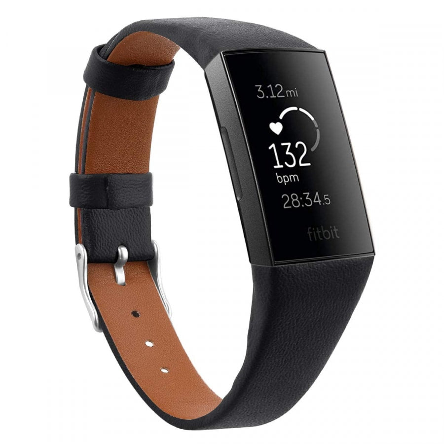 Fitbit Charge 3/4 black genuine leather strap - Fabulously Fit 