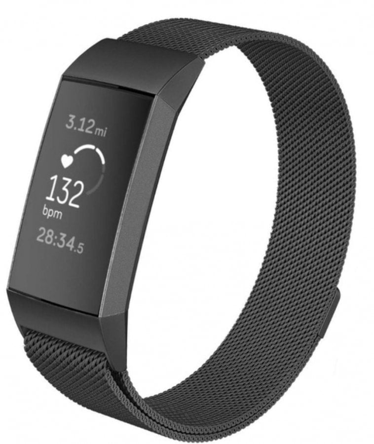 Fitbit charge 3/4 black metallic strap - Fabulously Fit 