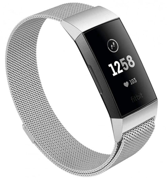Fitbit charge 3/4 silver metallic strap - Fabulously Fit 