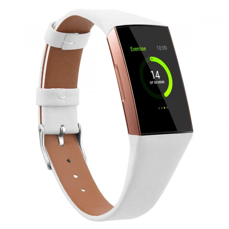 Fitbit charge 3/4 white genuine leather strap - Fabulously Fit 