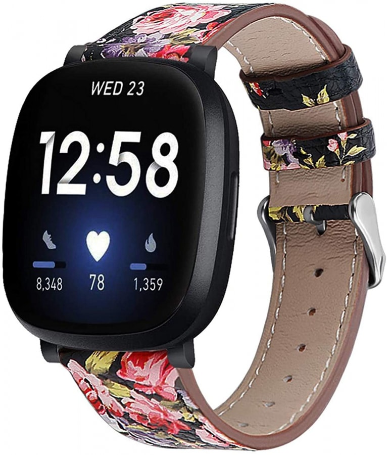 Fitbit Versa 3/Sense black floral strap - Fabulously Fit 