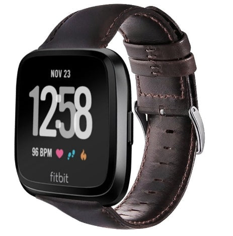 Fitbit Versa black genuine leather strap - Fabulously Fit 