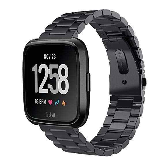 Fitbit Versa black link stainless steel strap - Fabulously Fit 