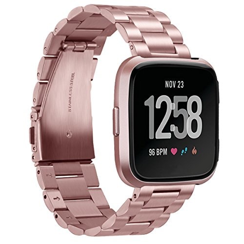 Fitbit Versa rose gold link stainless steel strap - Fabulously Fit 