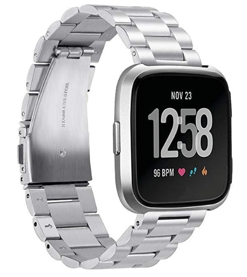 Fitbit Versa silver link stainless steel strap - Fabulously Fit 
