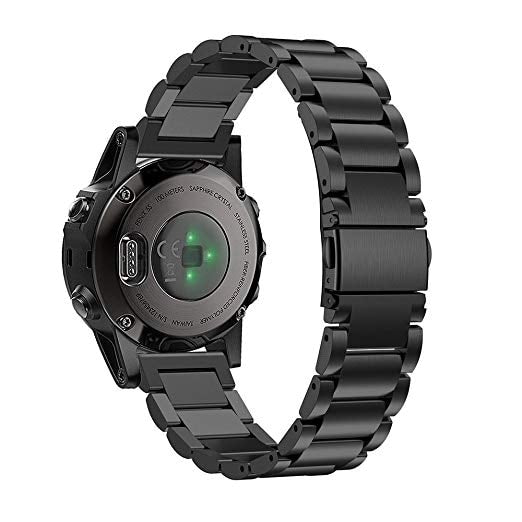 Garmin Fenix 5X black stainless steel link strap - Fabulously Fit 